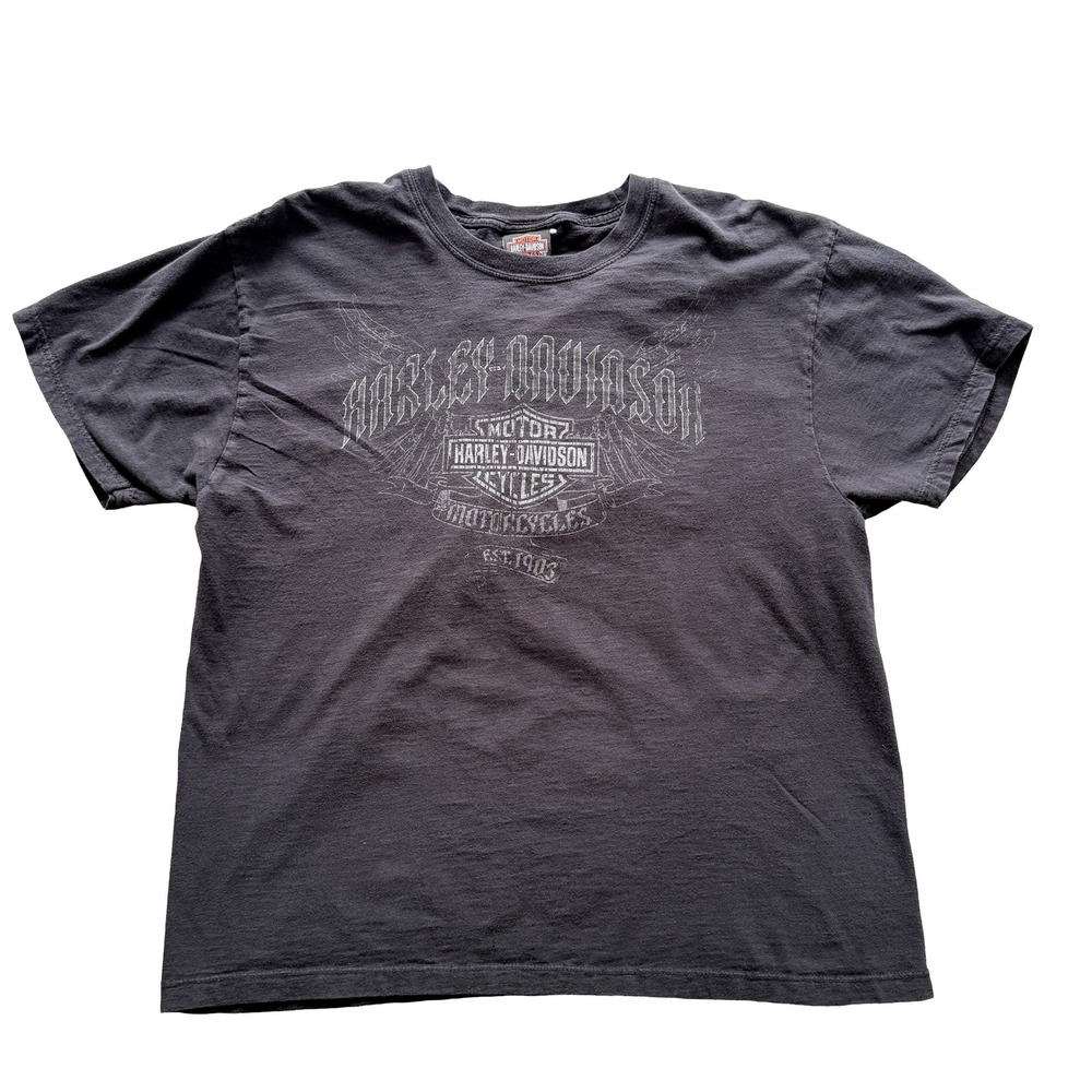 Harley-Davidson Lone Wolf Spokane WA Graphic T-Shirt Mens LG Faded Black Eagle